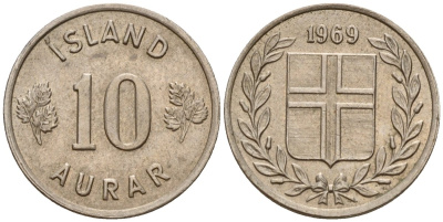 Исландия 10 эре 1969 KM 10 медно-никель 4174-836
