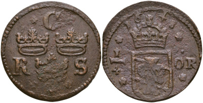 Швеция 1/4 эре 1641 Кристина (1632-1654) KM 160 (122) медь 4168-124