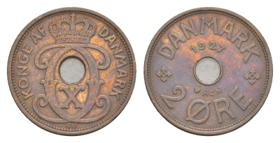 Дания 2 эре 1927 HCN, Кристиан X (1912-1947) KM 827 бронза 4651-1022