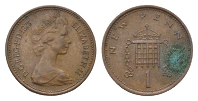 Великобритания 1 пенни 1975 Елизавета II (1952-2022) KM 915, Spink 4237 (B1) бронза 4614-344