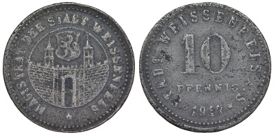 Германия, Вайсенфельс 10 пфеннигов 1917 Саксония-Анхальт, нотгельд цинк 4119-1222