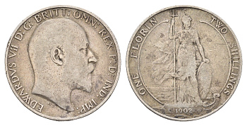 Великобритания 2 шиллинга (флорин) 1902 Эдуард VII (1901-1910) KM 801, Spink 3981 серебро 441-1533