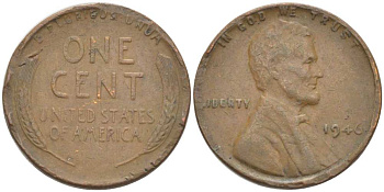 США 1 ЦЕНТ 1946 ЛИНКОЛЬН KM А132 медь цинк 218-514