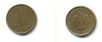 НИДЕРЛАНДЫ 1 ЦЕНТ 1971 ЮЛИАНА KM 180 бронза 176-613