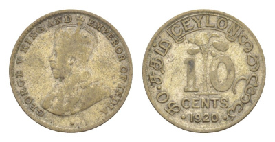 Цейлон 10 центов 1920 Георг V (1910-1936) KM 104a серебро 75-934