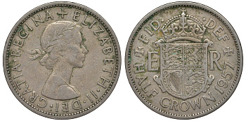 Великобритания 1/2 кроны 1957 Елизавета II (1952-2022) KM 907, Spink 4145 медно-никель 4125-231