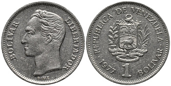 Венесуэла 1 боливар 1977 Симон Боливар KM 52 никель 4577-1225