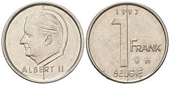 Бельгия 1 франк 1997 Belgie, Альберт II (1994-2013) KM 188 сталь плакированная никелем UNC 4617-1133