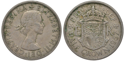 Великобритания 1/2 кроны 1957 Елизавета II (1952-2022) KM 907, Spink 4145 медно-никель 4125-231