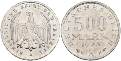 Германия 500 марок 1923 А KM 36, J.305 алюминий UNC 4574-826