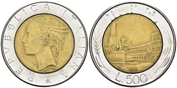 Италия 500 лир 1984 R KM 111 биметалл 4586-1222