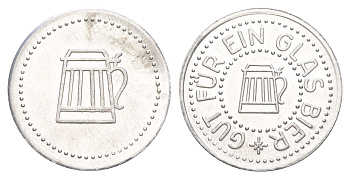 Германия жетон в 1 "стакан пива" ND диаметр 24 мм, вес 1,1 гр алюминий UNC 4638-816