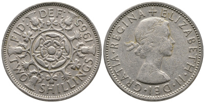 Великобритания 2 шиллинга (флорин) 1965 Елизавета II (1952-2022) KM 906, Spink 4146 медно-никель 4680-734