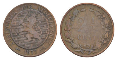 Нидерланды 2 1/2 цента 1877 Виллем III (1849-1890) KM 108 медь 4644-814