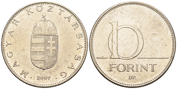 Венгрия 10 форинтов 2007 KM 695 латунь плакированная медно-никелем 85-251