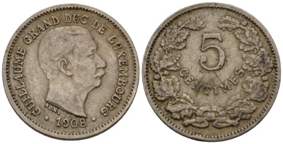 Люксембург 5 сантимов 1908 Вильгельм IV (1905-1912) KM 26 медно-никель 4602-343