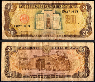 Доминиканская Республика 20 песо 1990 Pick 133 бумага 3295-79-2-2