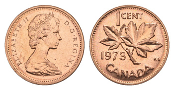 Канада 1 цент 1973 Елизавета II (1952-2022), кленовый лист KM 59.1 бронза PROOF-LIKE (BU) 4630-916