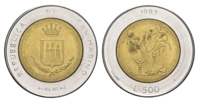 Сан-Марино 500 лир 1983 Ядерная угроза KM 153 биметалл UNC 4648-323