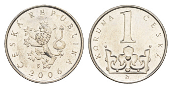 Чехия 1 крона 2006 KM 7 сталь плакированная никелем UNC 4651-559