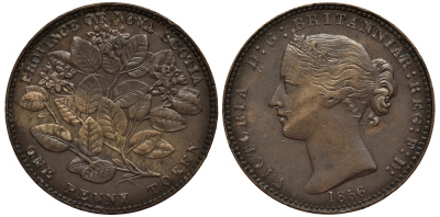 Канада 1 пенни 1856 NOVA SCOTIA, ВИКТОРИЯ, ЦВЕТОК, ТОКЕН, W/LCW KM 6 медь 00-00