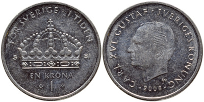 Швеция 1 крона 2008 Карл XVI Густав (1973- ) KM 894 медно-никель 85-917