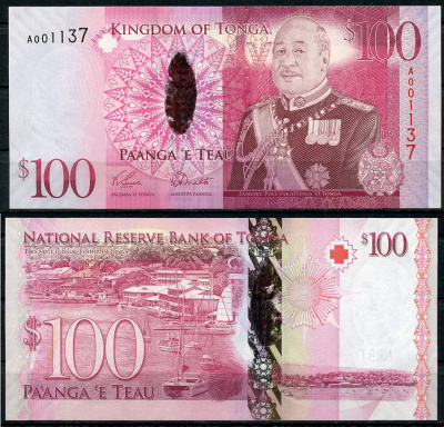 Тонга 100 паанга ND (2008) король Тупоу V, гавань Вавау Pick 43 бумага UNC (пресс)   451-712-3