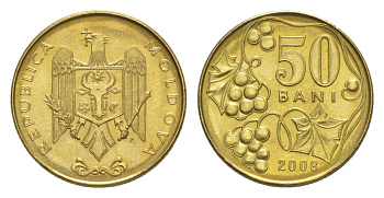 Молдавия (Молдова) 50 бань (бани) 2008 KM 10 сталь плакированная латунью UNC 4632-766
