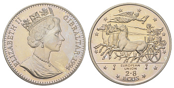 Гибралтар 2,8 экю 1994 Мифология - Крылатая Победа KM 489 медно-никель BU 11-227-34