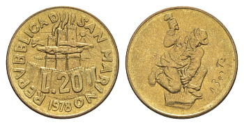 Сан-Марино 20 лир 1978 Работа KM 80 алюминиевая бронза UNC 4647-222