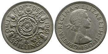 Великобритания 2 шиллинга (флорин) 1961 Елизавета II (1952-2022) KM 906, Spink 4146 медно-никель 4382-315