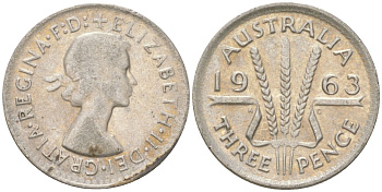 Австралия 3 пенса 1963 Елизавета II (1952-2022) KM 57 серебро 4623-124