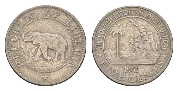 Либерия 5 центов 1961 KM 14 медно-никель 4659-451