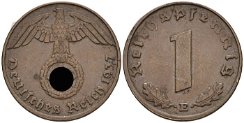 Германия 1 рейхспфенниг 1937 E KM 89, J 361 бронза 4136-1217