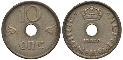 Норвегия 10 эре 1926 Хокон VII (1905-1957) KM 383 медно-никель 4549-947