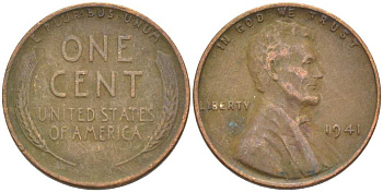 США 1 ЦЕНТ 1941 ЛИНКОЛЬН KM 132 бронза 218-417