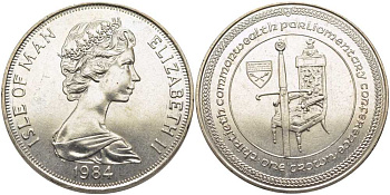 Остров Мэн 1 крона 1984 30 ЛЕТ ПАРЛАМЕНТСКОЙ КОНФЕРЕНЦИИ СТРАН БРИТАНСКОГО СОДРУЖЕСТВА, ТРОН И МЕЧ KM 131 медно-никель UNC 107-731