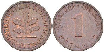 ФРГ 1 ПФЕННИГ 1972 G KM 105, J. 380 сталь плакированная медью 4181-562