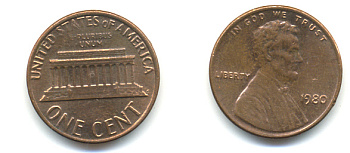 США 1 цент 1980 Авраам ЛинкольнKM 201 медь цинк 86-122