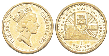 Гибралтар 1 фунт 1993 Референдум 1967 года KM 191 никель латунь UNC 1531-345