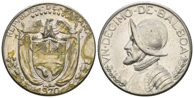 Панама 1/10 бальбоа 1970  KM 10 медь плакированная медно-никелем  aUNC  4609-863