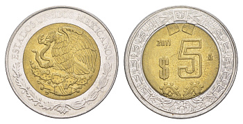 Мексика 5 песо 2011 Mo KM 605 биметалл aUNC 4637-656