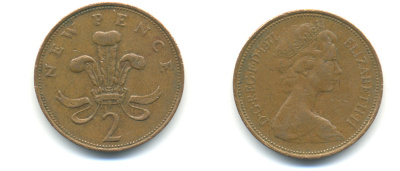 Великобритания 2 пенса 1971 Елизавета II (1952-2022) KM 916, Spink 4235 (C1) бронза 177-814