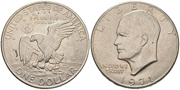 США 1 доллар 1971 Президент Эйзенхауэр, лунный орел KM 203 медь плакированная никелем 1066-1-33