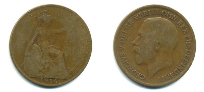 Великобритания 1 пенни 1916 Георг V (1910-1936) КМ 810, Spink 4051 бронза 41-114