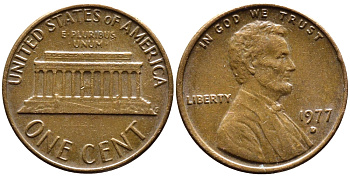 США 1 ЦЕНТ 1977 D, ЛИНКОЛЬН KM 201 медь цинк 4381-969