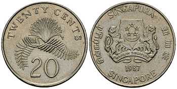 Сингапур 20 центов 1987 KM 52 медно-никель 4167-955