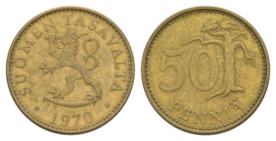 Финляндия 50 пенни 1970 KM 48 алюминиевая бронза 4650-645