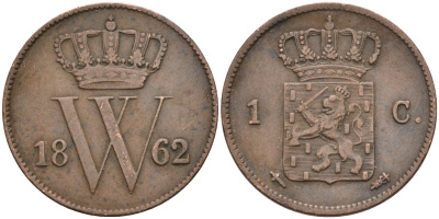 Нидерланды 1 цент 1862 Виллем III (1849-1890) KM 100 медь 4575-925