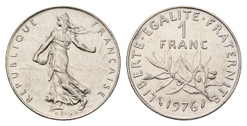 Франция 1 франк 1976 сеятель KM 925 никель 4641-1255